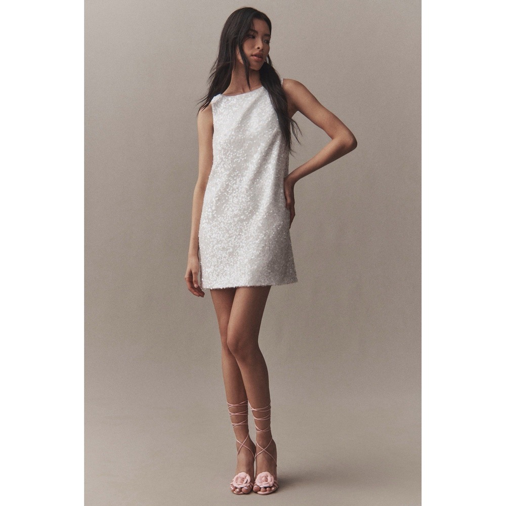 Sachin & Babi White Addy Sleeveless Sequin Bow-Back Shift Mini Dress Size 0 NEW